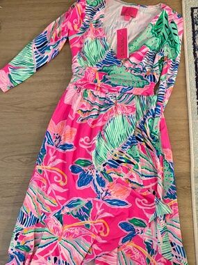 NWT Lilly Pulitzer Montague Maxi Dress in Raz Berry Sunset Soiree - Size XS